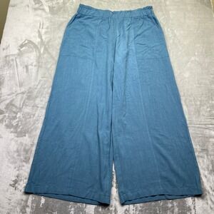ANRABESS Wide Leg Cropped Pants Blue Linen Blend Elastic Waist Sz 2XL (34") NWT
